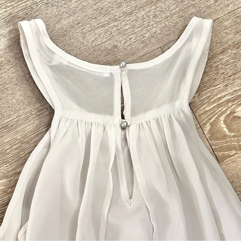 White Dressy Tank With Silver Beaded Neckline - Picture 6 of 6